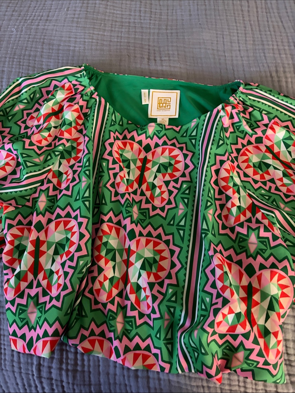 Vibrant Green Geometric Butterfly Blouse